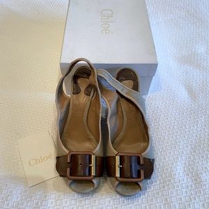 Chloe Linen & Leather Slingback Wedges